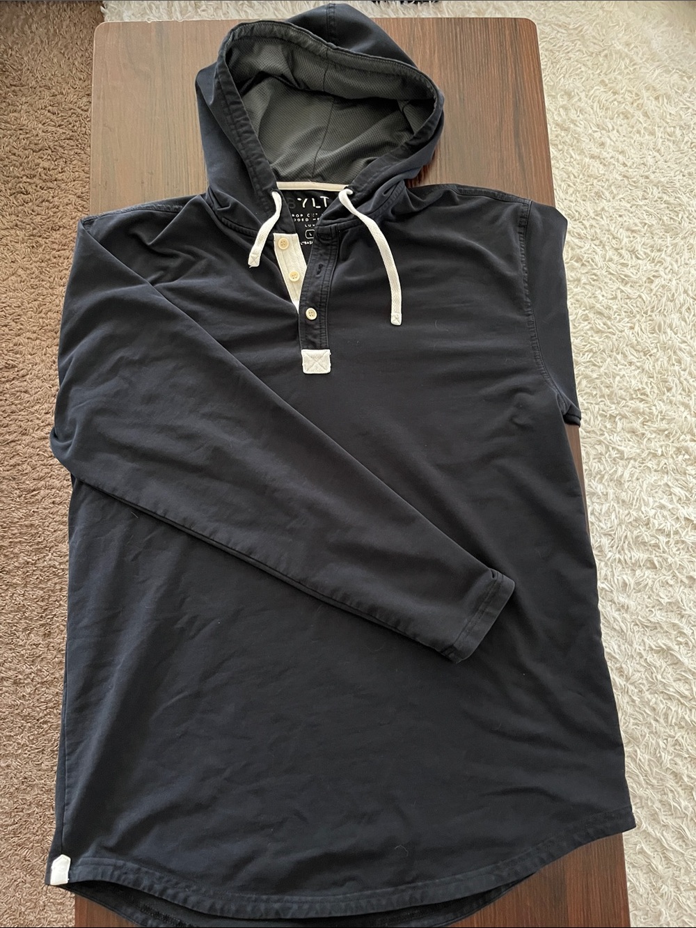 BYLT Men's Hooded Henley Long-Sleeve Shirt - Black drop cut